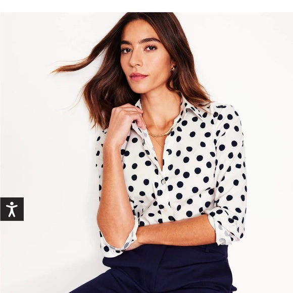 Boden classic button down with navy blue polka dots Size 6 Petite - Picture 1 of 12